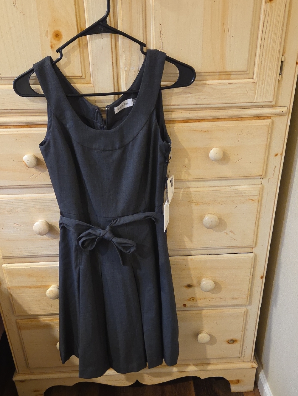 Calvin Klein Black Sleeveless Fit-and-Flare Dress with Waist Tie
